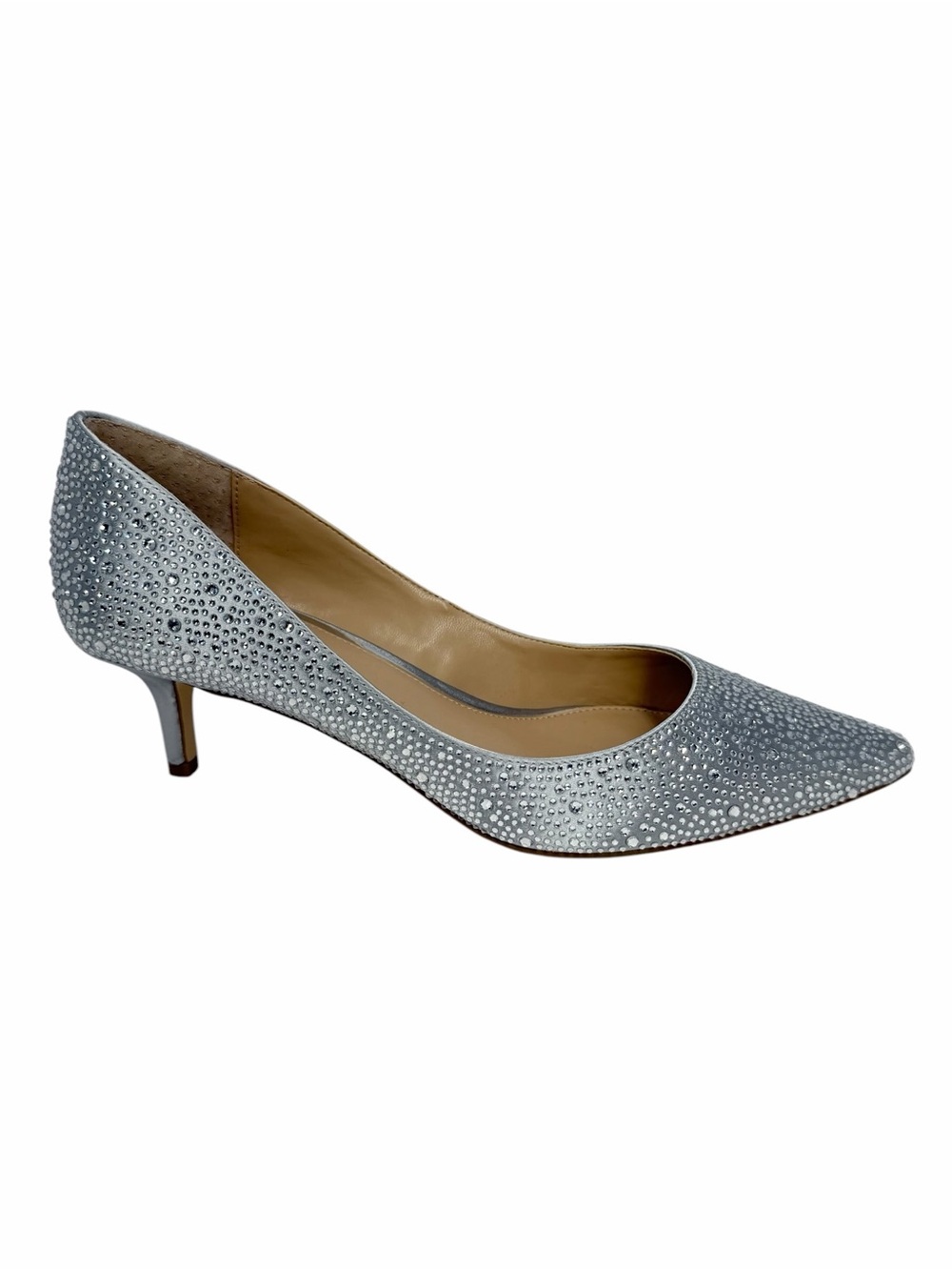 Jewel Badgley Mischka Frenchie Kitten Heel Evening Pumps Silver-Tone Size 8.5